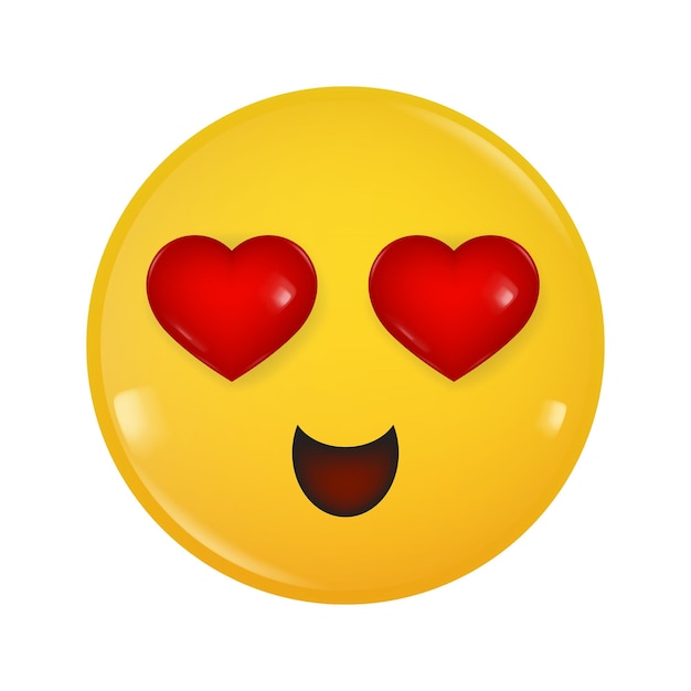 Vector cara sonriente con corazones amor emoji amarillo brillante 3d emoción ojos en forma de corazón enamorado corazones rojos