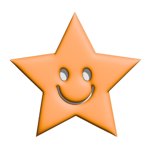 Cara sonriente estrella en 3D estrella dorada en 3D