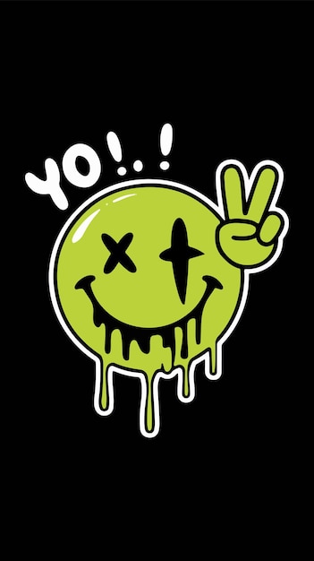 Cara sonriente de goteo de ácido con diseño de camiseta de signo de paz