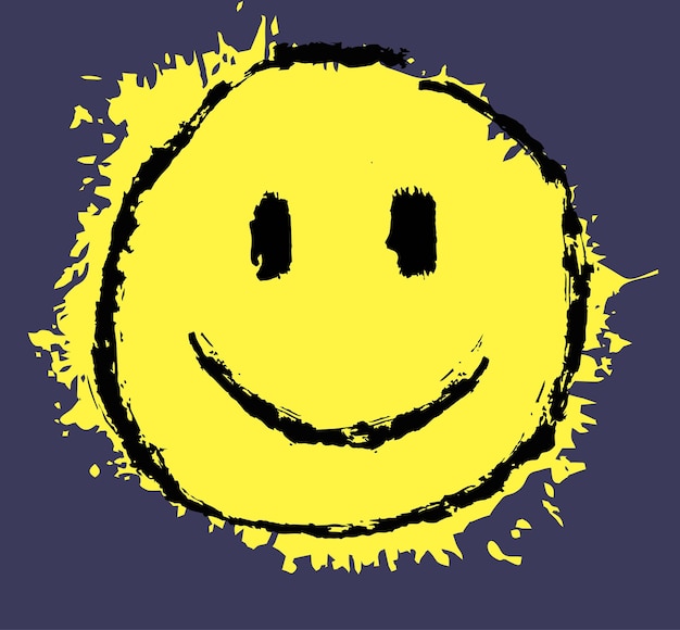La cara sonriente del graffiti Pintura derramada al estilo grunge Pintura en spray Graffiti emoticono de cara sonriente