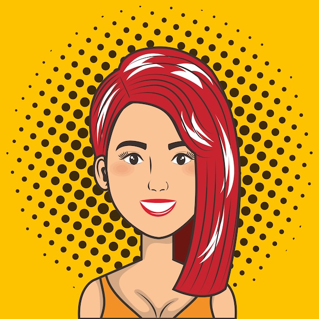 Vector cara sonriente mujer estilo cómic pop art