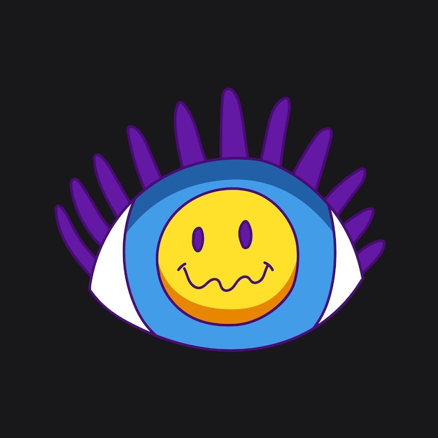 Cara sonriente en el ojo en estilo rave ácido trippy elemento hippie psicodélico para tu diseño