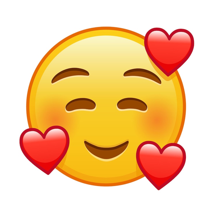 Vector cara sonriente con ojos sonrientes y tres corazones gran tamaño de emoji amarillo sonrisa