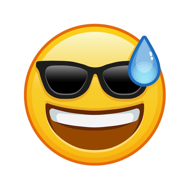 Vector cara sonriente en sudor frío con gafas de sol gran tamaño de emoji amarillo sonrisa
