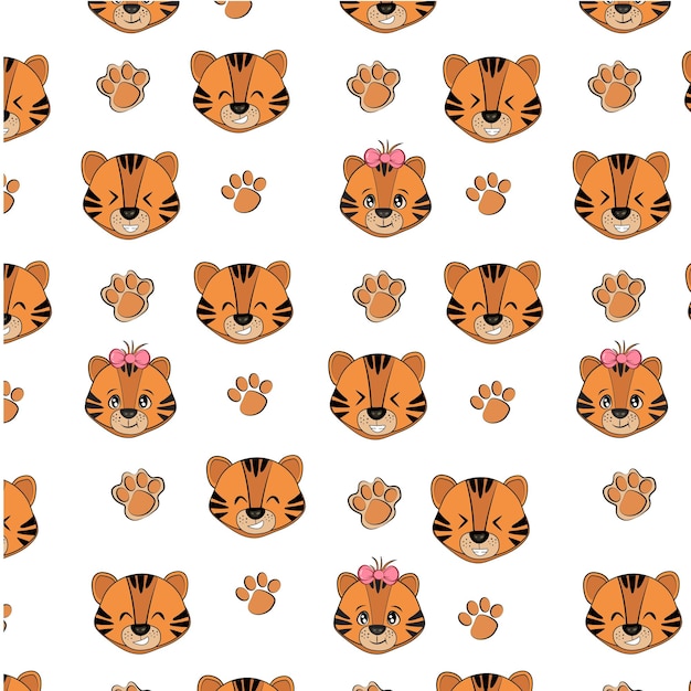 Cara de tigre animal de patrones sin fisuras de colores xDxA Papel tapiz lindo decorativo bueno para imprimir vector aislado en blanco