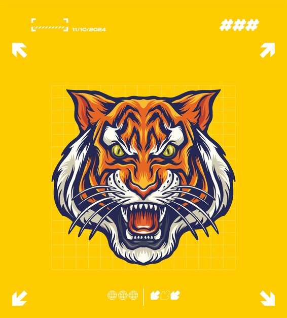 una cara de tigre con la boca abierta y la palabra tigre en ella