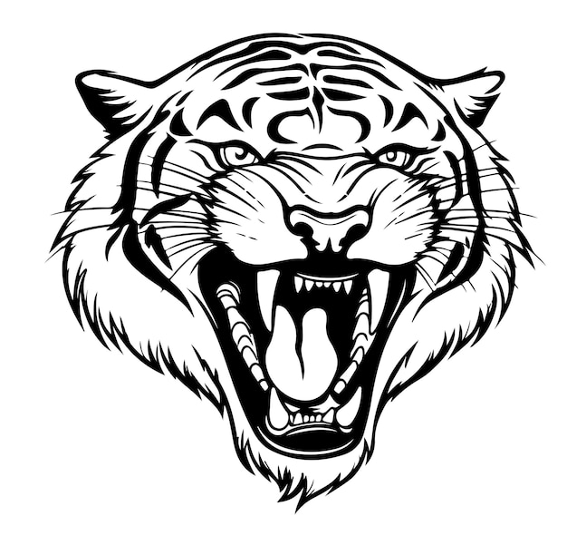 Cara de tigre enojado boceto gruñido dibujado a mano en ilustración vectorial de estilo doodle