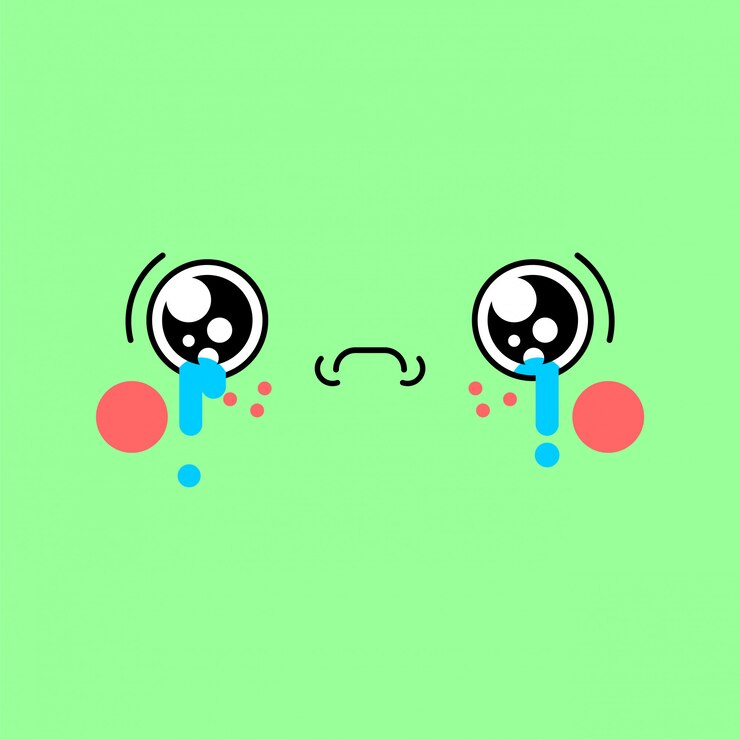 Cara triste de Kawaii Historieta linda. Grito gracioso