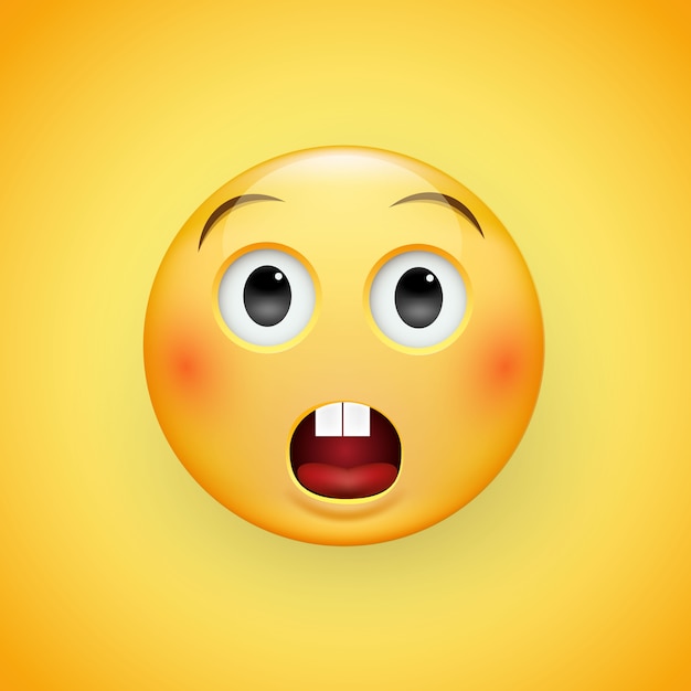 Cara triste perpleja de emoticones con un ligero ceño fruncido y ojos neutros sobre un fondo amarillo. hombre triste. expresión de tristeza, miedo, sorpresa.