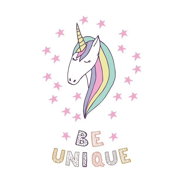 Cara unicornio doodle color letras 1