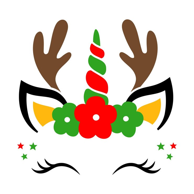 Vector cara de unicornio de navidad reno de unicornio vector de navidad cabeza de unicornio de dibujos animados