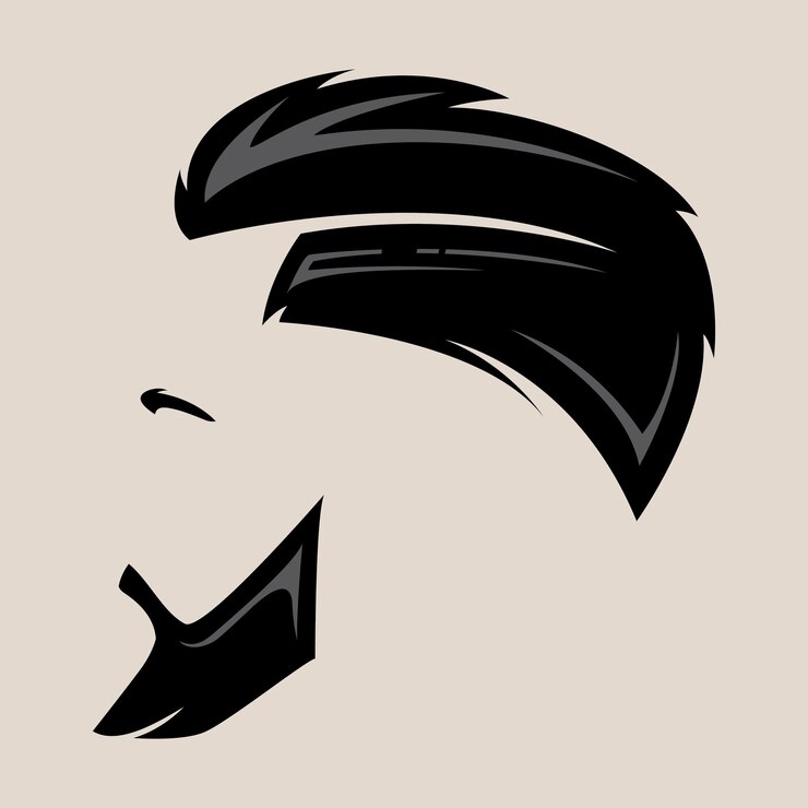 Vector cara vectorial en blanco y negro con peinado y barba