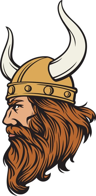 Vector cara vikinga con la mascota del casco con cuernos