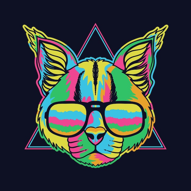 Caracal colorido con una ilustración de vector de anteojos