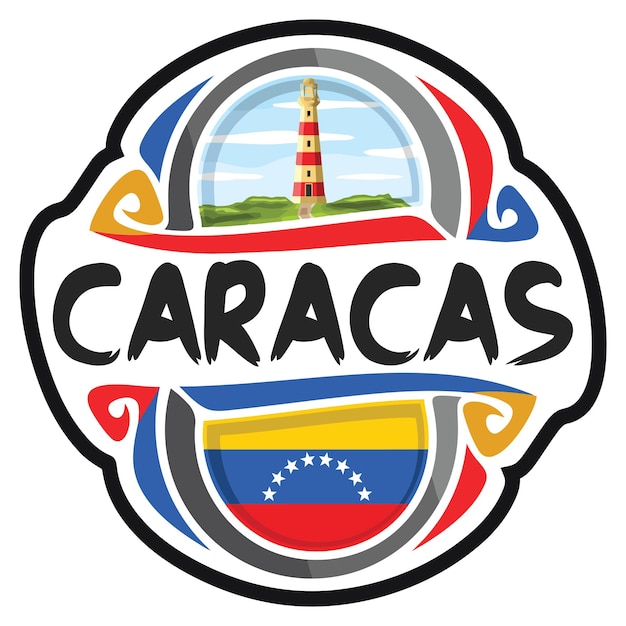 Caracas Venezuela Bandera Viaje Souvenir Pegatina Skyline Logo Insignia Sello Sello Emblema Vector SVG EPS