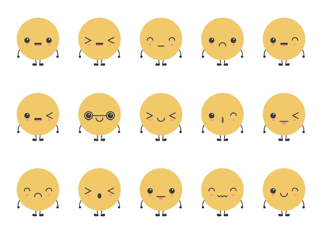 Carachas de emoji de dibujos animados con diferentes colecciones de ilustraciones de vectores de estado de ánimo