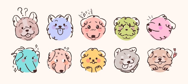 Carachas de perros de dibujos animados con diferentes emociones