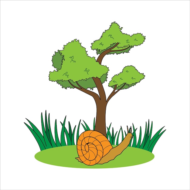 Caracol animal con plantas naturaleza outdor jardín vector