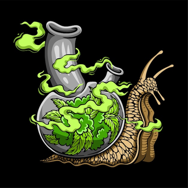 Vector caracol colorido caminando con un caparazón de fumador de marihuana con marihuana para el diseño de camisetas