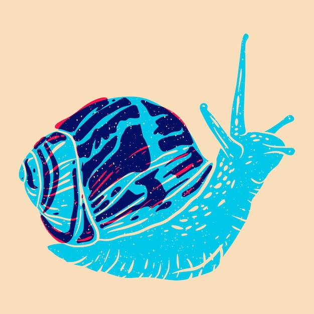 Caracol colorido lindo efecto de serigrafía efecto de impresión riso ilustración vectorial elemento gráfico