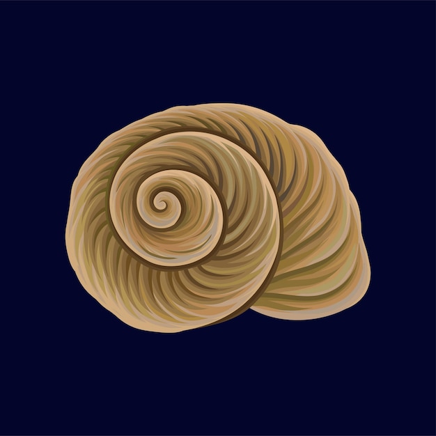Caracol espiral casa o concha concha vacía de un molusco marino vector ilustración sobre un fondo azul oscuro