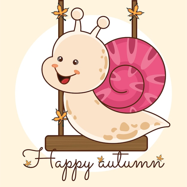 Caracol feliz en un columpio imagen feliz otoño