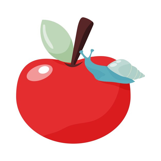 Vector caracol en una manzana colorida ilustración vectorial dibujada a mano