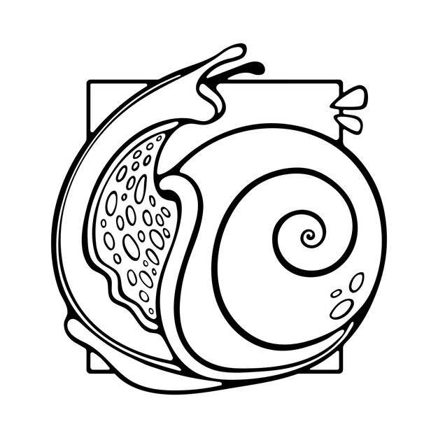 Caracol de uva Estilizado Dibujado a mano Esquema Slug con capa radial para diseño de logotipo Vector Premium