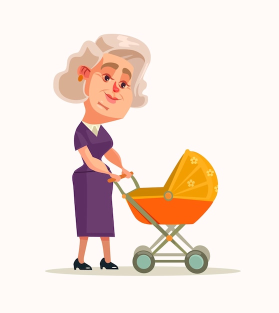 Vector carácter de abuela caminando con recién nacido