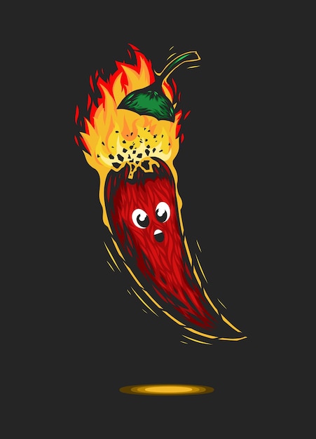 Carácter de ají rojo con explosión de fuego Ingrediente mexicano picante ardiente