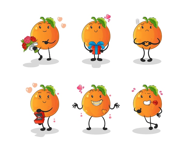 Carácter de amor naranja. vector de mascota de dibujos animados