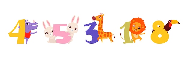 Carácter animal lindo con conjunto de vectores numéricos y numéricos