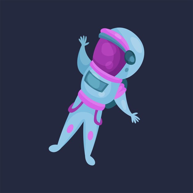 Carácter de astronauta, astronauta volando en vector de dibujos animados de espacio ilustración sobre un fondo azul oscuro