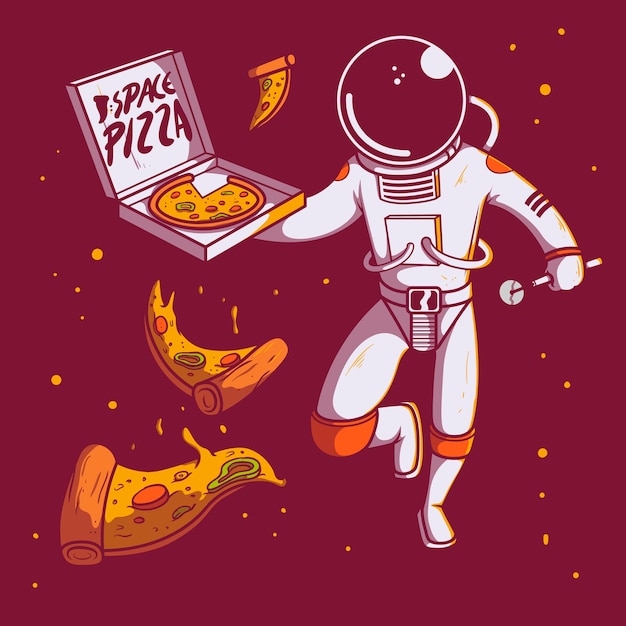 Carácter de astronauta de entrega de pizza