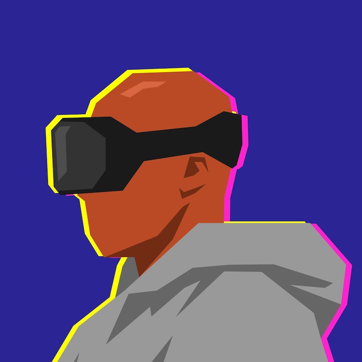 Vector caracter avatar del hombre usando auriculares de realidad virtual tecnología de aprendizaje de juegos vector plano