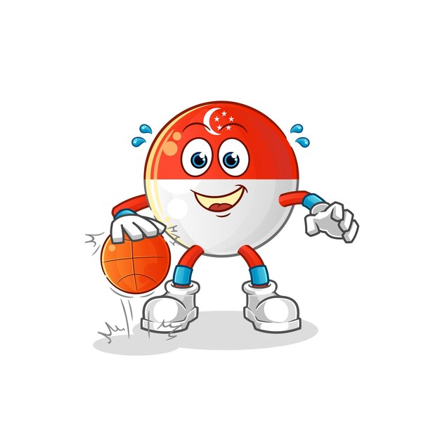 Carácter de baloncesto de regate de bandera de Singapur. vector de mascota de dibujos animados