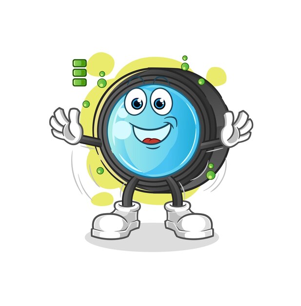 Carácter de batería completa de la lente de la cámara. vector de mascota de dibujos animados