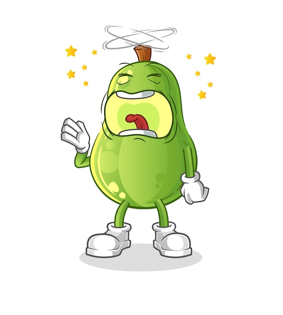 Carácter de bostezo de aguacate. vector de mascota de dibujos animados