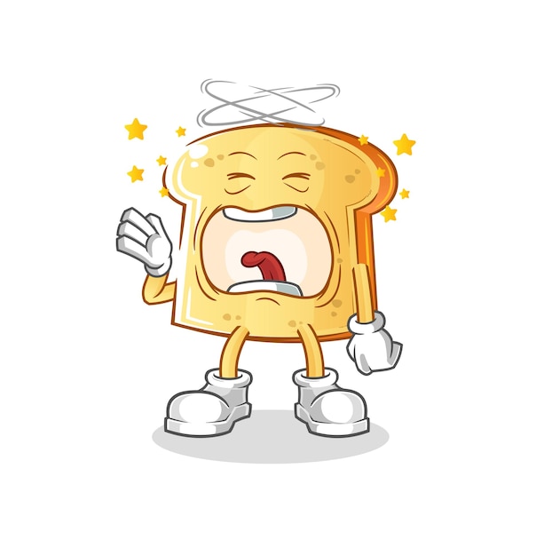 Carácter de bostezo de pan blanco. vector de mascota de dibujos animados