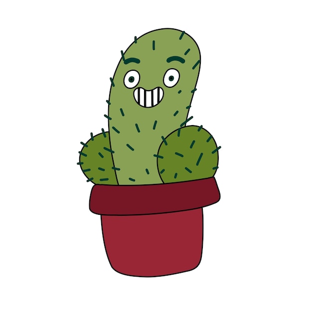 Carácter de cactus Pene erecto con bolas Insinuación de genitales en estilo de dibujos animados Icono de ilustración vectorial
