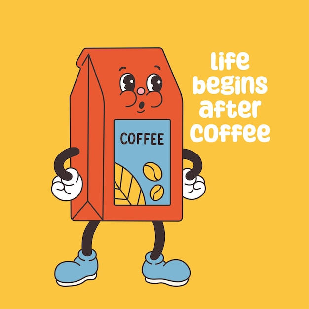 Carácter de café maravilloso. Ejemplo retro del carácter del café del vintage de la mascota. ilustración vectorial