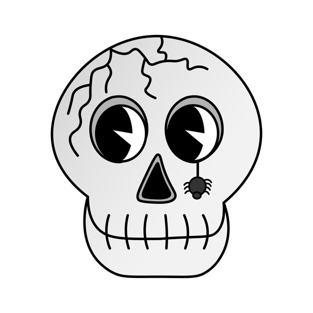 Carácter de calavera en estilo de dibujos animados de los años 70 Ilustración vectorial aislada sobre fondo blanco