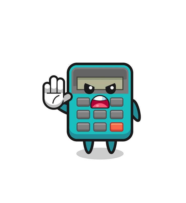 Vector carácter de calculadora haciendo gesto de parada