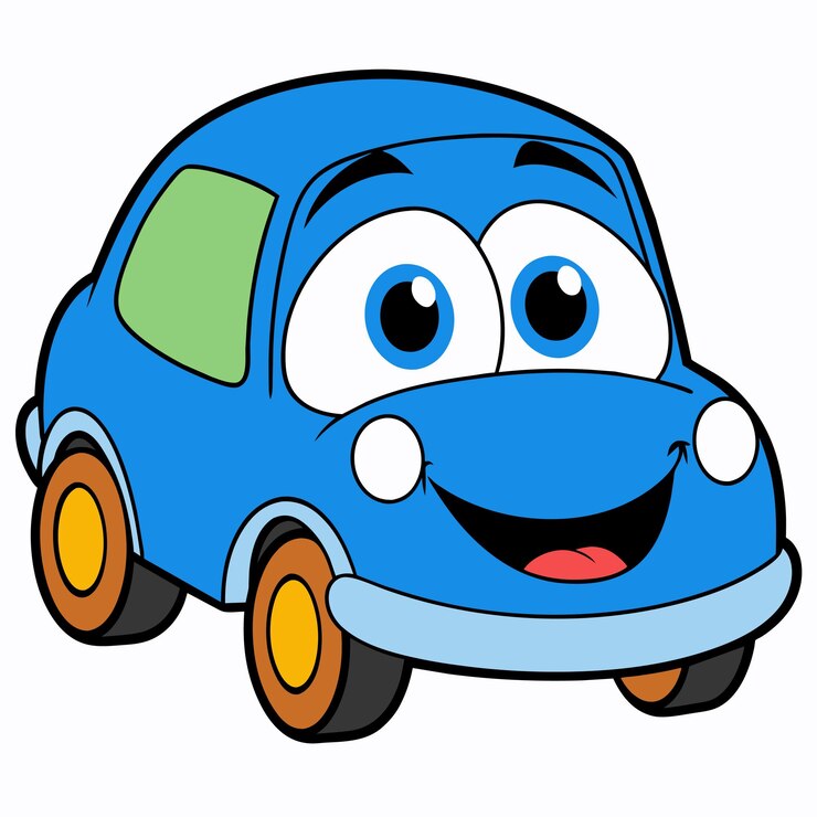 Vector carácter de cara de coche divertido emoticon de coche azul sonríe iconos ilustración vectorial