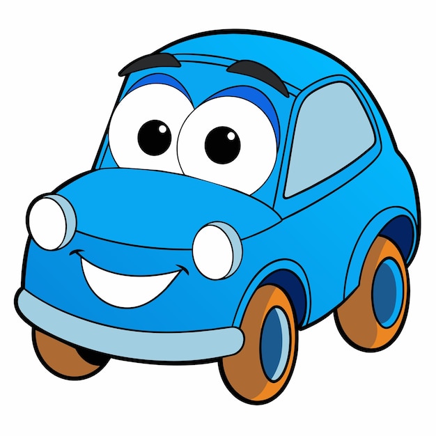 Carácter de cara de coche divertido emoticon de coche azul sonríe iconos ilustración vectorial