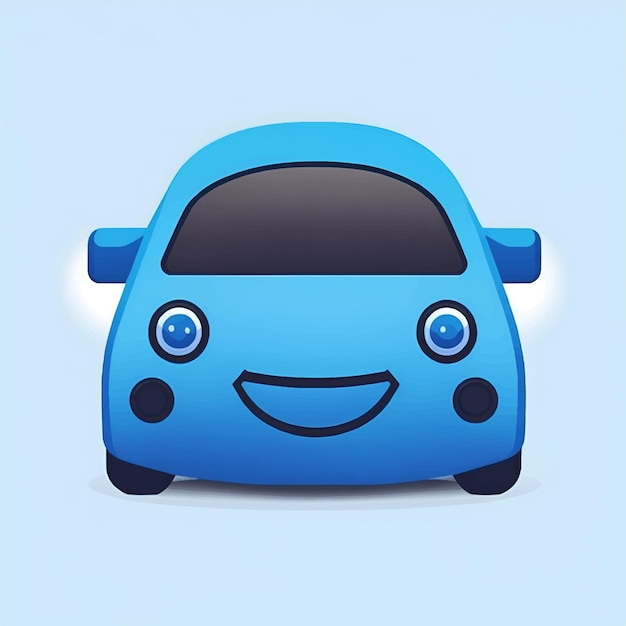 Carácter de cara de coche divertido emoticon de coche azul sonríe iconos ilustración vectorial