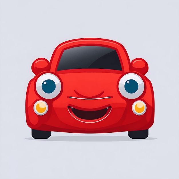 Vector carácter de cara de coche divertido emoticon de coche rojo sonríe iconos ilustración vectorial