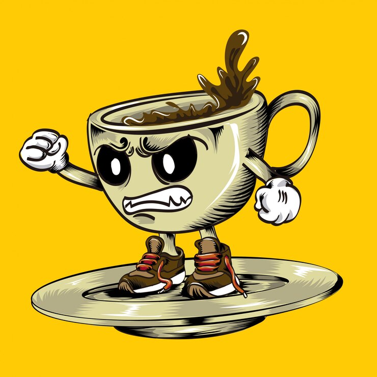 Carácter de cara de dibujos animados enojado café