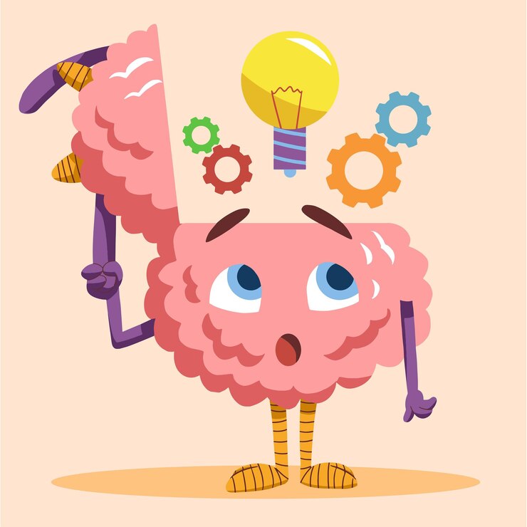 Vector carácter cerebral que muestra ideas inteligentes.