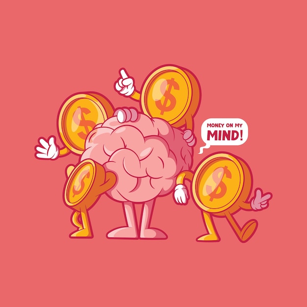 Carácter cerebral rodeado de monedas ilustración vectorial Conceptos de diseño de aprendizaje de dinero financiero